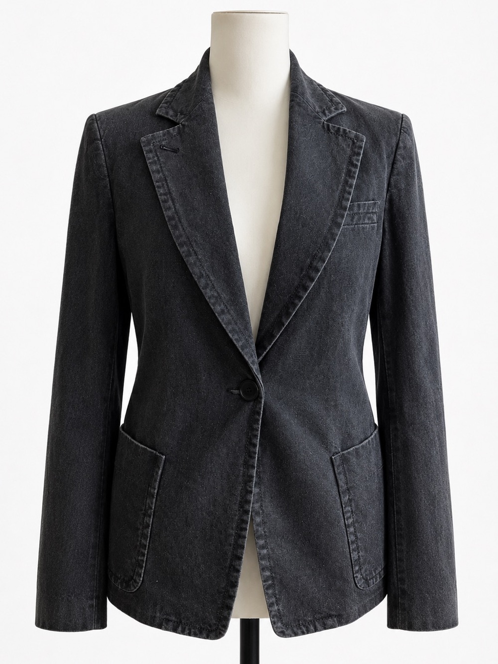 ANN DEMEULEMEESTER 2000s BLACK WOVEN JACKET WITH WHITE LETTERING (SIZE 2)
